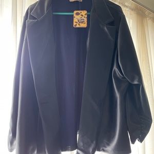 Black faux leather open blazer